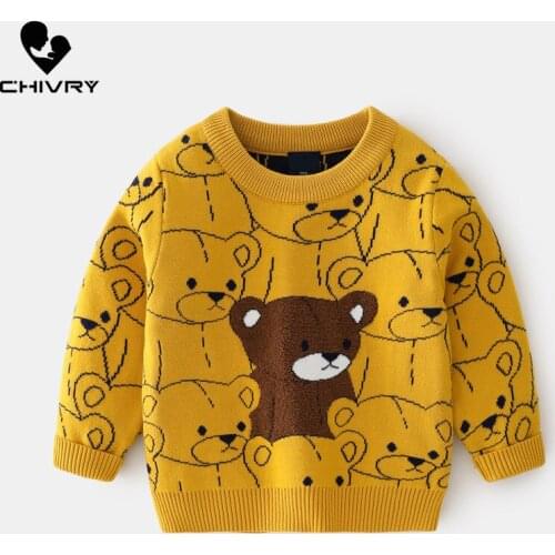 New Kids Children Fashion Pullover Sweater Autumn Winter Boys Cute Cartoon Bear O-neck Knitted Jumper Sweaters Tops Clothing