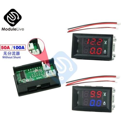 Voltmeter Ammeter Dc Volt Amp Meter 100v 100a 0.28 inch 3-digit LED Digital Dual Display Voltage Current Detector DC 7V-110V 50A