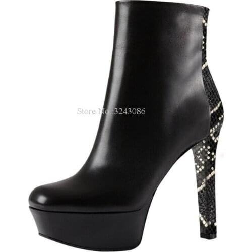 Women Snakeskin Leather Platform Ankle Boots New Fashion Design Chunky Heel Short Boots Lady Large Size Party Boots Dropship