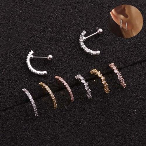 1 Piece Small Stud Earring for Women Cubic Zirconia Micro Paved Dainty Earrings Mini Cuff Steel Needle Hypoallergenic Gold Color
