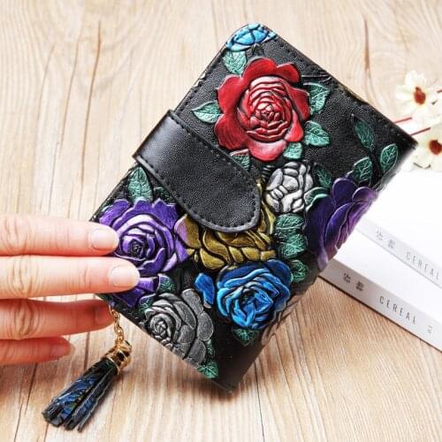 Floral wallet women mini ladies leather purse short women wallets split leather coin purse