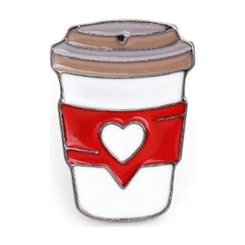 Coffee Cup Enamel Pins with Love Heart Badges Custom Brooches Bag Clothes Lapel Pin Jewelry Gift
