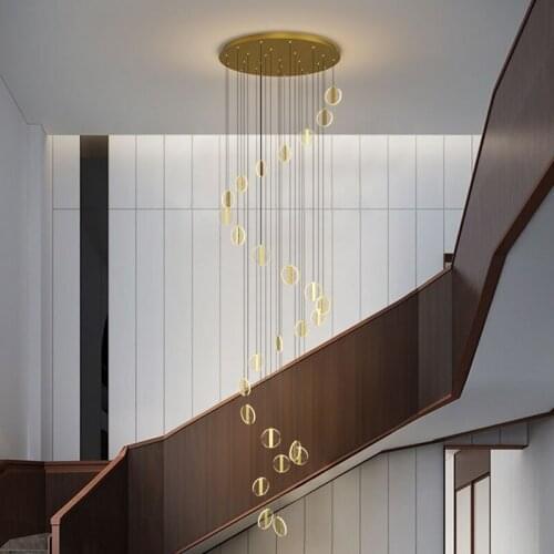 Gold Modern Simple LED Chandelier Lighting Duplex Staircase Acrylic Adjustable Hnaging Lamp Living Room Villa Lobby Art Fixtures