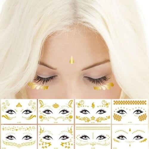 Gold Face Temporary Tattoo Sticker Environment-friendly Waterproof Makeup Stick Eye Decal Fake Tattoo Party Masquerade Ball Tool