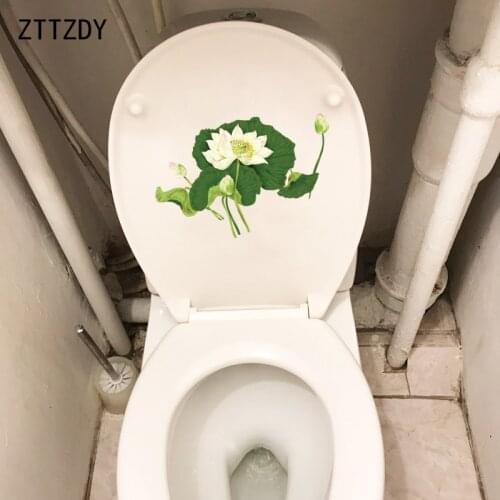ZTTZDY 21.5*15CM Hand Painted White Lotus In Pond Classic Creative Toilet Sticker Home Wall Decal T2-0120