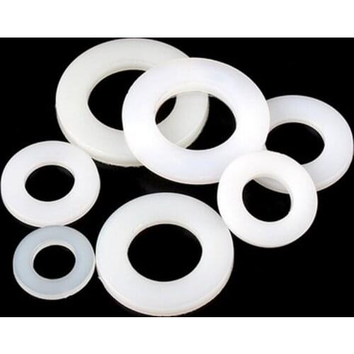 100pcs M2 M2.5 M3 M4 nylon flat washers PA66 round plastic washer isolation insulation gasket white color 0.6mm-1mm thick