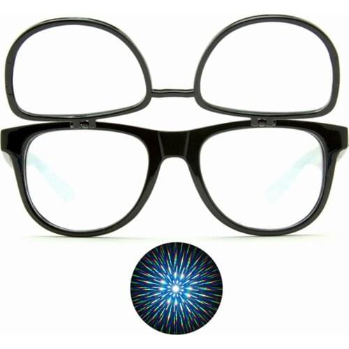 1pcs Flip Up Diffraction Prism Fireworks Rave Glasses for Festivals-Black Pink Grating Ultimate Prism Double Effect Rainbow EDM
