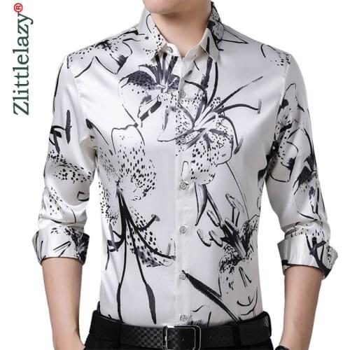 2020 Brand Long Sleeve Men Social Shirt Spring Streetwear Casual Floral Shirts Dress Mens Slim Regular Fit Clothes Fashions 0074