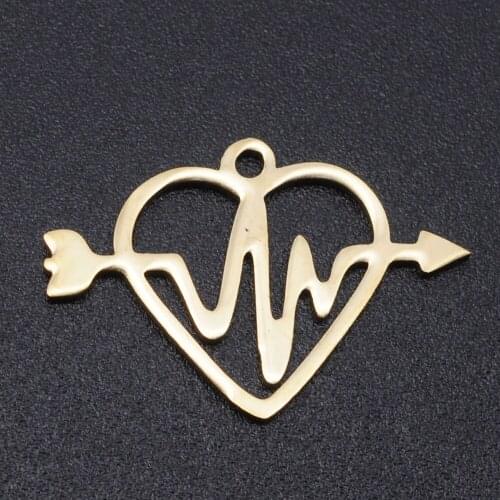 5Pcs/Lot Titanium Stainless Steel 15x23mm Hollow Out Love Heart Lightning Charm for DIY Necklace Jewelry Accessories Supplier