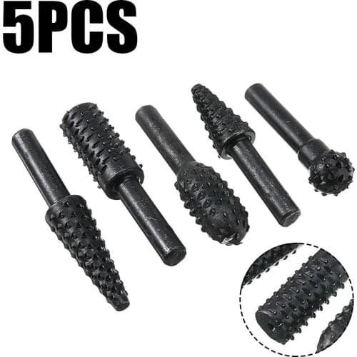 5Pcs Mini Rotary Rasp Set 1/4'' Rotary Burrs Drill Bits For Shaping Wood Plastics Light Alloys Fit For Electric Cordless Drill