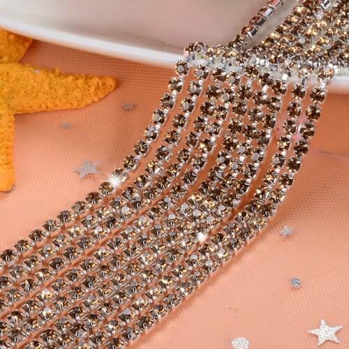 5yard/piece Crystal yellow Crystal Glass Rhinestones chain Gold bottom DIY Wedding dress and Mobile phone shell SIJISHUIZUAN