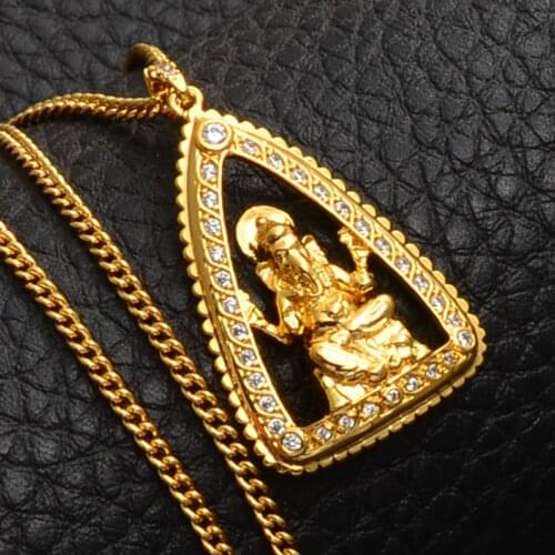 Anniyo Hinduism Indian Religious Ganesha Pendant Necklaces Women Girls Gold Color & Cubic Zirconia Elephant Necklaces #070304