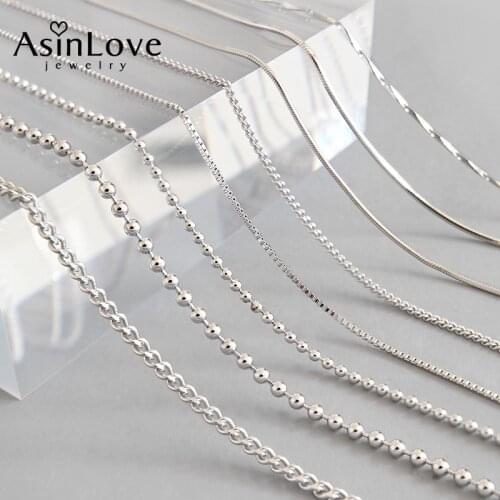 AsinLove Classic 925 Sterling Silver Chain Snake Bone Necklace for Women Minimalist Bead Chains Fashion All-match Fine Jewelry