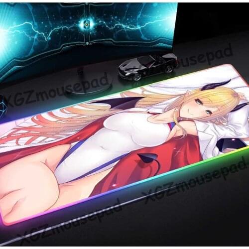 XGZ Anime Sexy Demon Fangs Custom Large RGB Mouse Pad Black Lock Edge Home Computer Desk Mat Speed Rubber Stripe Non-slip Xxl