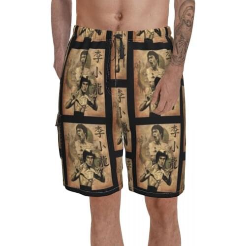 Bruce Lee Board Shorts Men Bathing Swimming Trunks Polyester Funny Swim Trunks