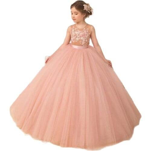 Flower Girl Dress 2021 Tulle Puffy Princess Dress Baby Girl Birthday Dress Cute Little Kids Dress Lace First Communion Dress