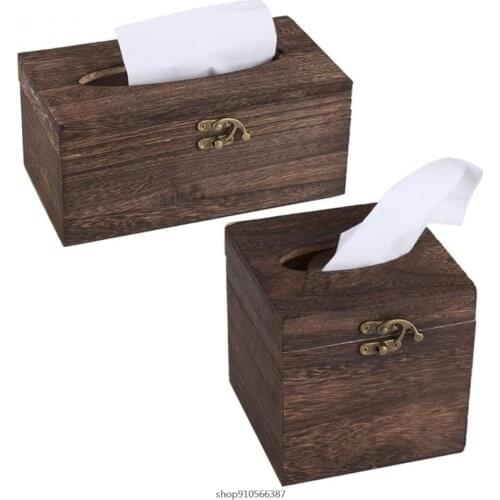 Country Rustic Brown Torched Wood Bathroom Facial Tissue Box Holder Cover Napkin Dispenser cajas organizadoras plastico Dropship