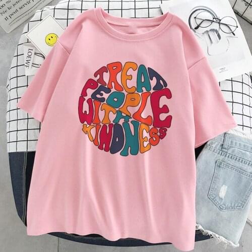 Womens T-Shirts Treat People With Kindness Fashion Long Sleeve Tshirt Korean Simple Oversized Graphic Tees Leisure Pink T Shirt