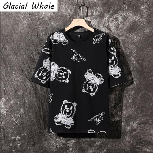 GlacialWhale Mens T-shirt Men 2021 Hip Hop Black Graffiti Tops T-shirts Japanese Streetwear Harajuku Oversized T Shirt For Mens