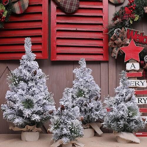 Mini Snow Pine Tree Christmas Desktop Decoration Cinnabar PVC Shopping Mall Decorations 30cm Festival Cedar Trees New Year Gift