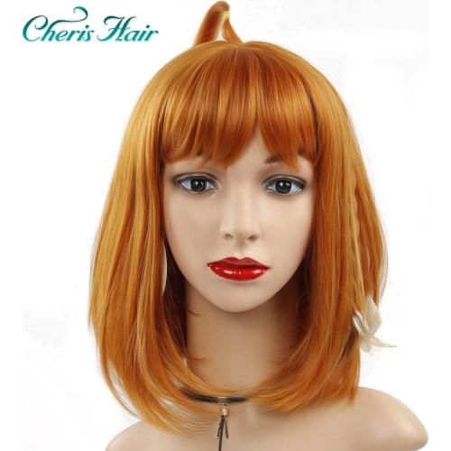 Synthetic Wigs for Women False Hair Yellow Orange Color 2019 Spring New Arrivals Female Wig Cosplay 12 Inch Short Wig with Bangs