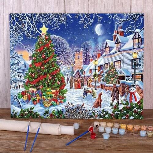 Christmas Village Paint By Numbers Set Oil Paints 40*50 Boards By Numbers New Design Crafts Adults Handiwork Wall Art Drawing