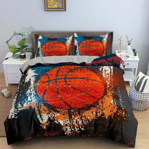 Basketball Football Pattern Bedding Set Vintage Grunge Style Sphere Print Duvet Cover Sets Boys Bedroom Decor Single Twin King