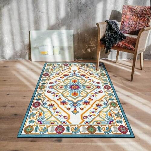 Persian Style Bedroom Bedside Area Rugs Retro Ethnic Geometric Flowers Printed Non-Slip Floor Mat Bathroom Study Room Doormat