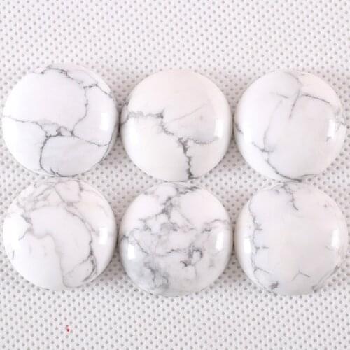 2Pcs/Lot 25MM Round CAB Cabochon Natural Gem Stone White Howlite No Drilled Hole Bead For Jewelry Making Bracelet Earring K1080
