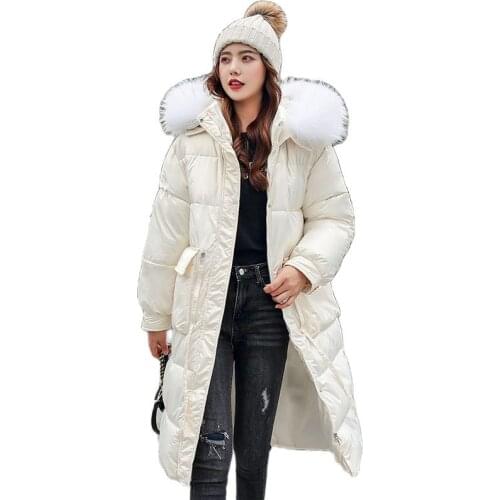 Fashion Down Jacket Female 2021 New Korean Version Of Parkas Over The Knee Big Fur Collar Cotton Coat Thick Female Winter Coat