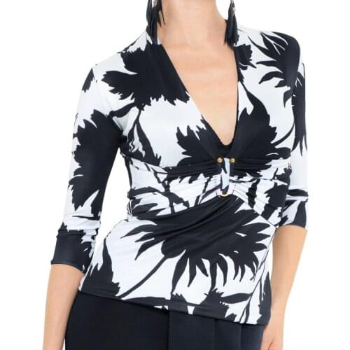 Fashion Latin Dance Tops Female Adult Sexy milk silk V-Neck Leotards Practice Clothes Shirt Ballroom Cha Cha Dancing Wear