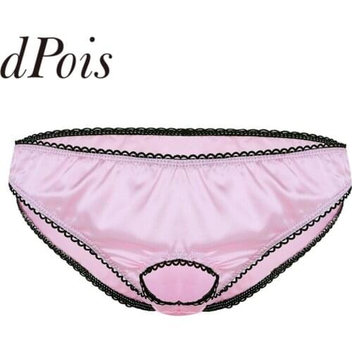 Homme Mens Open Front Penis Hole Homme Panties Soft Satin Low Rise Bikini Briefs Male Man Underwear