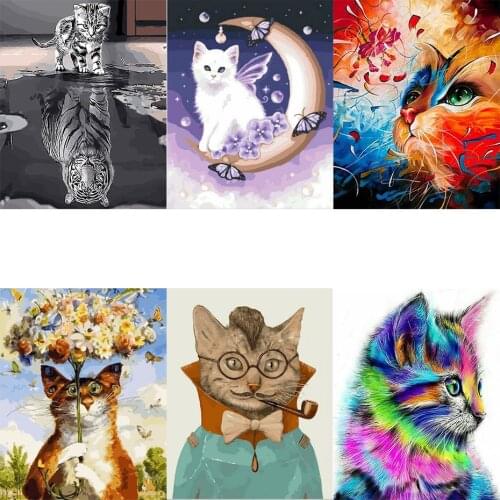 FSBCGT Animals Acrylic Oil Painting By Numbers kits Cute Cat Pictures Hand Painted For Adults Canvas Art DIY Gift Home Decor