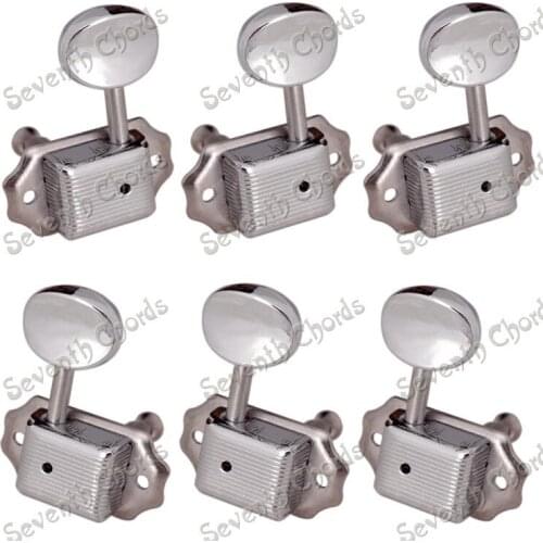 A Set Small oval Concave Button String Tuning Pegs keys Tuners Machine Heads for Acoustic Electric Guitar - Chrome