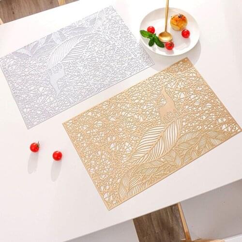 New Style Rectangle Placemat PVC Hollow Heat Insulation Offee Mat Coaster for Dining Table Decor Kitchen Table Mat Gold Color
