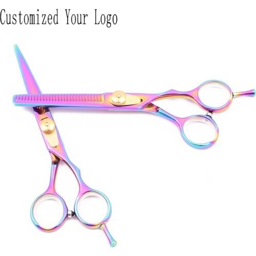 Hair Scissors 5.5" Customized Brand JP Satinless Multi-color Cutting Scissors Barber Thinning Shears Hairdressing Scissors C1020