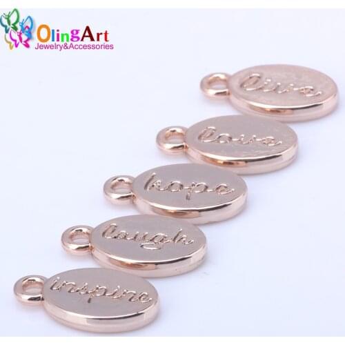 OlingArt 15*9MM 15pcs/lot Zinc Alloy Pendant Lead free Rose gold Color Five letter combinations DIY Oval shape Jewelry making