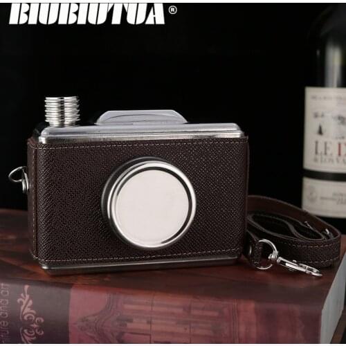 BIUBIUTUA 11oz Whiskey Flasks Portable Stainless Steel Camera Shape Hip Flask Mini Camera Flask Gift For Man