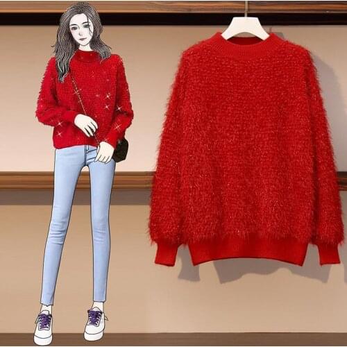 Genuine Factory Direct Sale Autumn Winter Plus Size Womens Clothes Loose Bright Silk Thick Sweater Fashion Tops