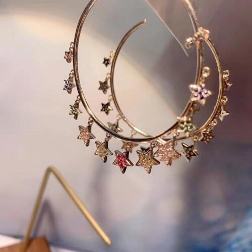 Luxury Multicolor Star Hoop Earring For Women Wedding Geometry Full Mirco Cubic Zircon Nigerian Hoop Earrings e9519