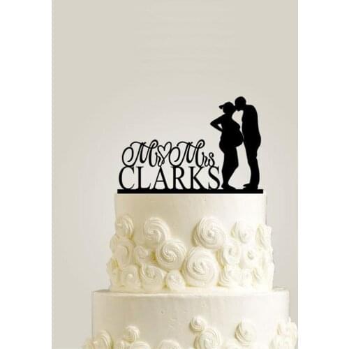 Family Cake Topper for Wedding, Mr and Mrs Custom Personalized Cake Topper Pregnant Woman Cake Topper