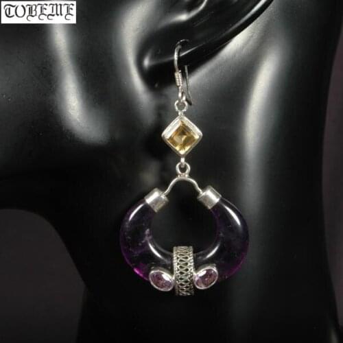 Handcrafted Nepal 925 Silver Amethyst Earrings 925 Sterling Bohemia Women Earrings Tribal Charming Dangle Earrings