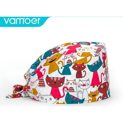 Wholesale surgical scrub hats Cartoon Print Nursing Caps Beauty Salon Pet Shop Nurse Working Accessories Dentist Surgicals Hats