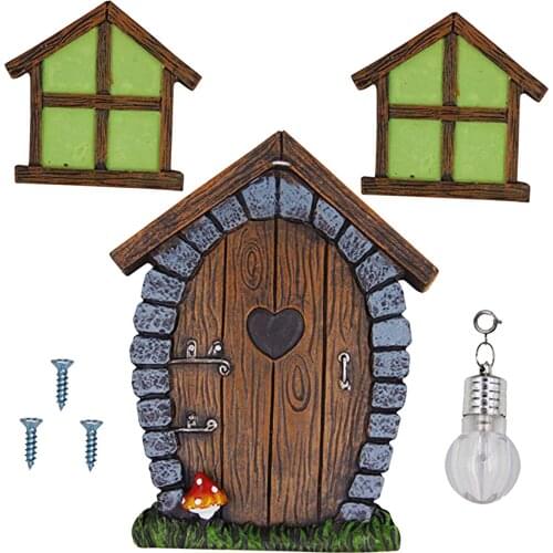 Fairy Gnome Door and Window Tree Statues Glow in The Dark Tree Hugger Yard and Garden Decor Sculpture