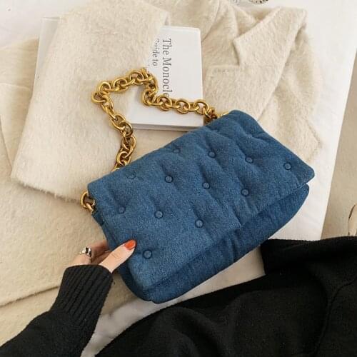 Vintage Denim Large Capacity Underarm Purses Casual Women Solid Color Chain Shoulder Top-Handle Bag Female Travel Handbags