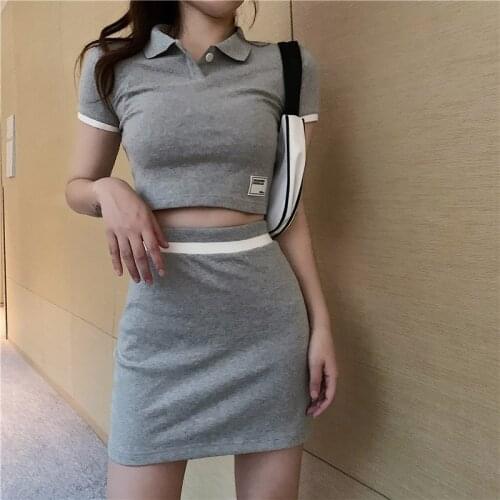 Lapel T-Shirt Set Korean Style Chic Sport Dress 2 Piece Sets Student Two Piece Set Women Skirt 2021 Shorts Sets Solid Skirts