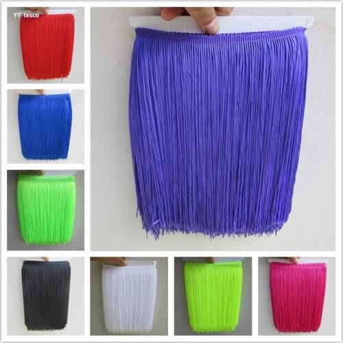 YY-tesco 10Yard 25cm Wide Lace Fringe Trim Tassel Fringe Trimming For Latin Dress Stage Clothes Accessories Lace Ribbon Tassel