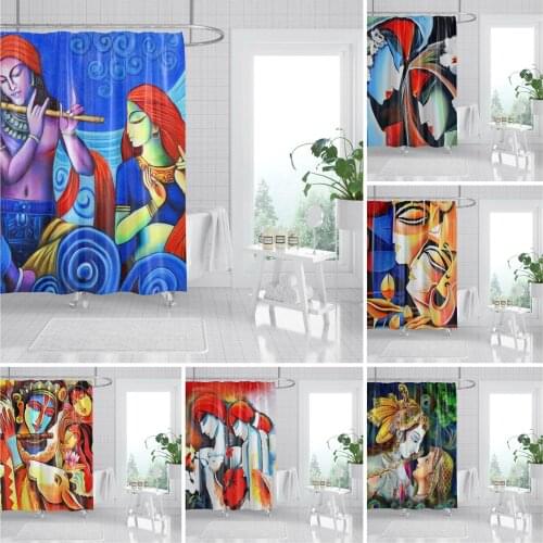 India Shower Curtain Watercolor Pattern Bath Screen Polyester Anti-Mould Curtain Decor Bathroom Accessories With Hooks