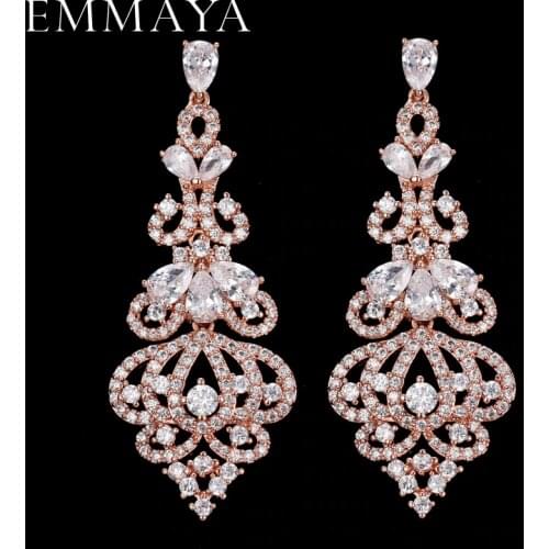 EMMAYA Elegent Evening Dinner Part Wedding Jewelry Luxury Long CZ Crystal Big Drop Dangle Earrings For Brides