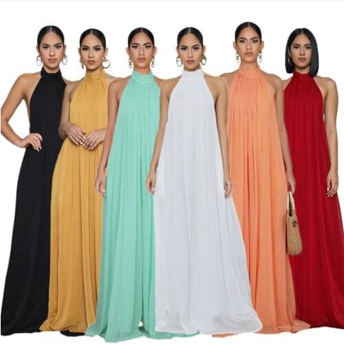 Hot Elegant Women Chiffon Jumpsuits 2020 Autumn Stand Neck Sleeveless Backless Floor-Length Wide Leg Loose Rompers Party